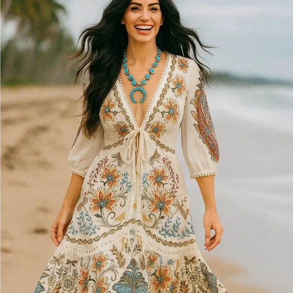 Farm Rio Boho Glam Maxi Dress NWT - Picture 2 of 11